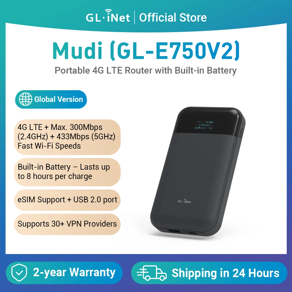 GL.iNet MUDI V2 (GL-E750V2) 750Mbps 1TB Max MicroSD with OpenWrt 4G LTE Router